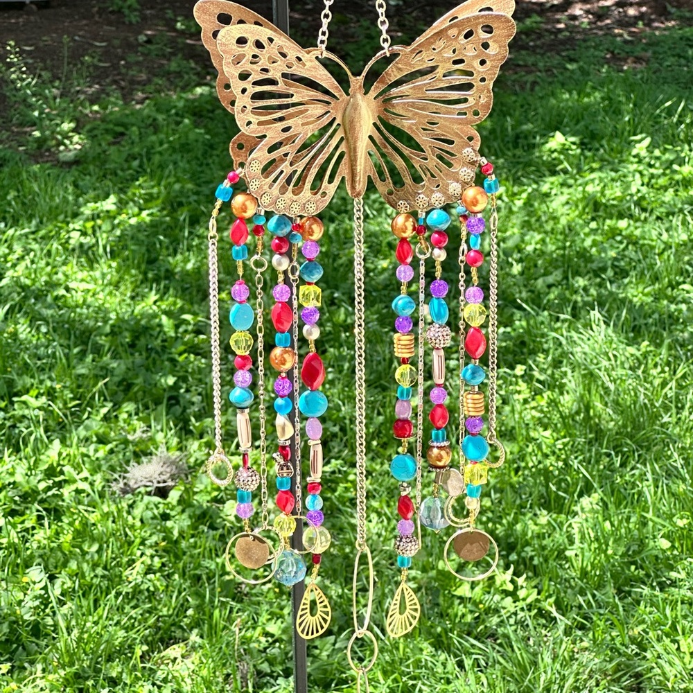 Hand made w/love Gold Butterfly Beaded Wind Chime.